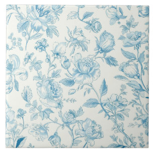 Toile de jouy Blauwe Chinoiserieën Pioenrozen Bloe Tegeltje