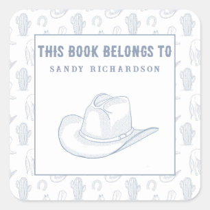 Toile de Jouy Blauwe Cowboy - Boekenlegger Vierkante Sticker