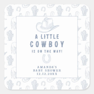 Toile de Jouy Blauwe Cowboy Western Baby Shower Vierkante Sticker