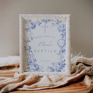 Toile De Jouy Blauwe Jongen Doop Welkom Poster