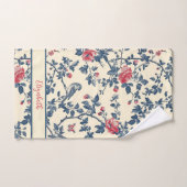Toile de Jouy bleu et rouge floral et oiseaux (Serviette à main)