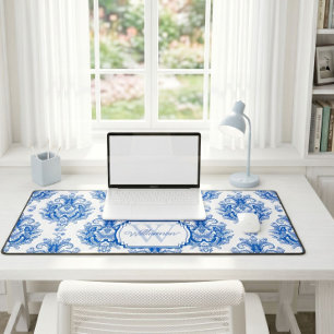 Toile de Jouy Bleue Motif Nom Monogramme
