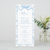 Toile de jouy Blue Baby Shower Boy Menu Card (Debout devant)
