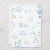 Toile de Jouy Blue Bow Baby shower Dank u kaart (Achterkant)