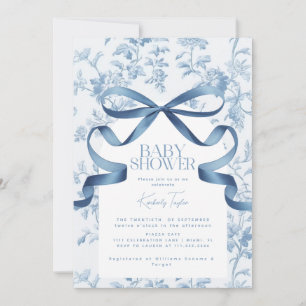Toile de Jouy Blue Bow Baby shower Uitnodiging