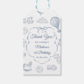 Toile De Jouy Blue Bow Birthday Party  Cadeaulabel (Voorkant)