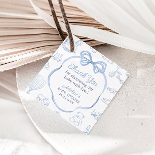 Toile de Jouy Blue Bow Chinoiserie Boy Baby shower Bedankjes Labels
