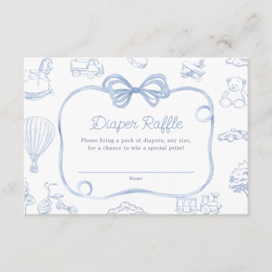 Toile de Jouy Blue Bow Chinoiserie Luier Raffle Informatiekaartje (Voorkant)