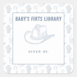 Toile de Jouy Blue Cowboy - Baby's eerste biblioth Vierkante Sticker