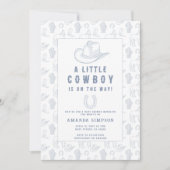Toile de Jouy Blue Cowboy Western Baby shower Kaart (Voorkant)