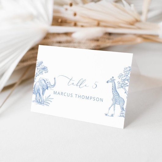 Toile de Jouy Blue Safari animaux place cartes