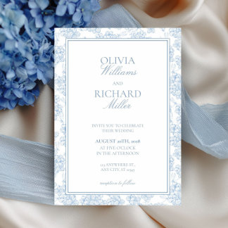 Toile de Jouy Blue Wedding Invitation,  Kaart
