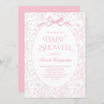 Toile De Jouy Bow Baby shower Invitation fille<br><div class="desc">Baby shower Toile De Jouy avec Invitation de fille de la Bow rose</div>