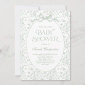 Toile De Jouy Bow Baby shower sauge Invitation (Devant)