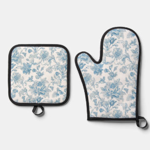 Toile-de-jouy Chinoiserieën Blauw Bloemmotief Ovenwant & Pannenlap Set