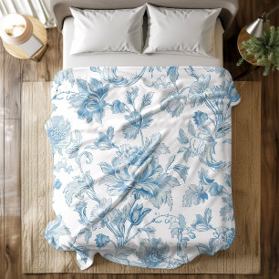 Toile-de-jouy Chinoiserieën Blauwe Bloempatroon Fleece Deken
