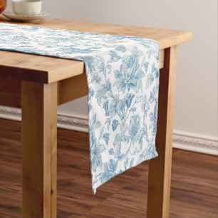 Toile-de-jouy Chinoiserieën Blauwe Bloempatroon Korte Tafelloper