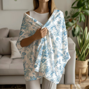 Toile-de-jouy Chinoiserieën Blauwe Bloempatroon Sherpa Deken