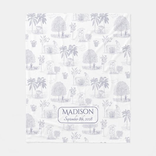 Toile de Jouy Couverture bébé avec nom Date de nai (Devant)