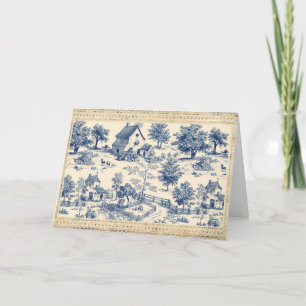 Toile de Jouy Deep Blue en Cream Cottages Notitiekaartje