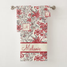Toile de Jouy Diep Rood en Grijs Bloemlelies