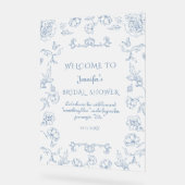 Toile de Jouy Douche nuptiale bleue Bienvenue (Angle)