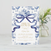 Toile De Jouy Dusty Blue Bow Vrijgezellenfeest Kaart (Staand voorkant)