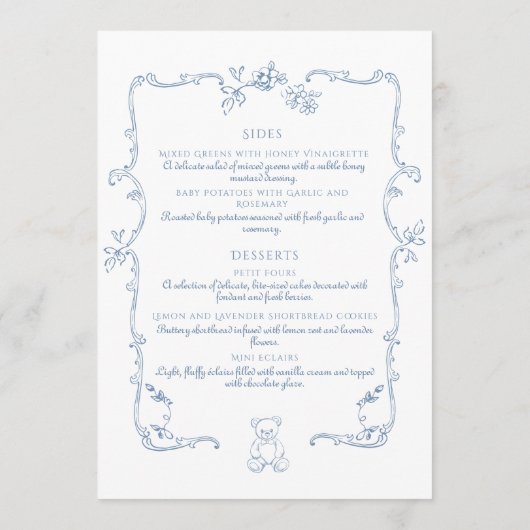 Toile de Jouy elegante lijst teddybeer Menu (Achterkant)