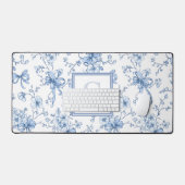 Toile de Jouy Fleurie Bleue Monogramme Nom (Clavier et souris)