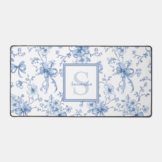 Toile de Jouy Fleurie Bleue Monogramme Nom (Recto)
