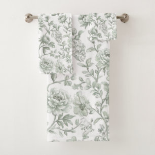 Toile-De-Jouy Florale à l'aquarelle Vert Sauge Vin