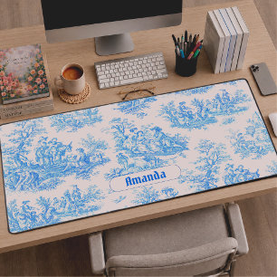 Toile de Jouy florale bleue turquoise vintage mono