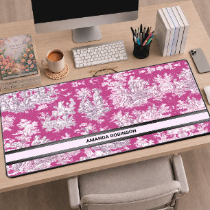 Toile de Jouy florale rose magenta vintage monogra