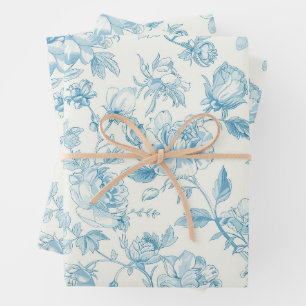 Toile de jouy Franse Chinoiserieën Pioenrozen Bloe Inpakpapier Vel