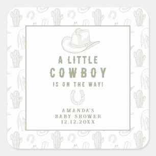 Toile de Jouy Green Cowboy Western Baby shower Vierkante Sticker