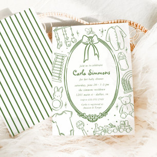 Toile de Jouy grillig groen Baby shower Kaart