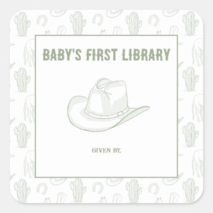 Toile de Jouy Groene Cowboy - BABY'S EERSTE BIBLIO Vierkante Sticker