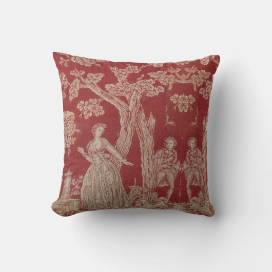 Toile de jouy Illustration Vintage Coussin Rouge (Recto)