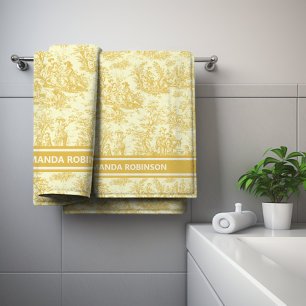 Toile de Jouy jaune vintage décoration française
