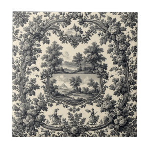 Toile De Jouy Landschap Bloemmotief Monochroom Tegeltje