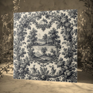 Toile De Jouy Landschap Bloemmotief Monochroom Tegeltje