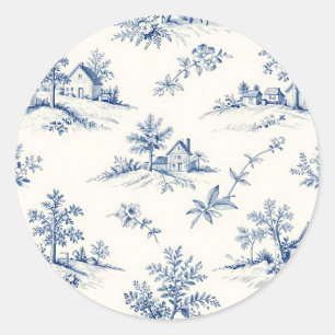 Toile de Jouy Landschaps Naadloos Patroon Ronde Sticker