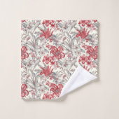 Toile de Jouy Lys floraux gris et rouges (Gant de toilette)