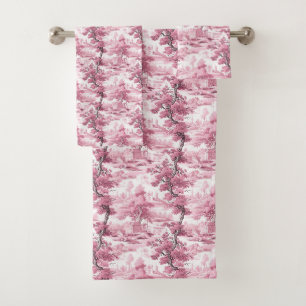 Toile de Jouy rose pays français aquarelle antique