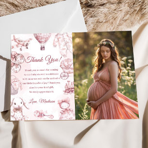 Toile De Jouy Roze Meisje Baby Shower Feest Foto Kaart