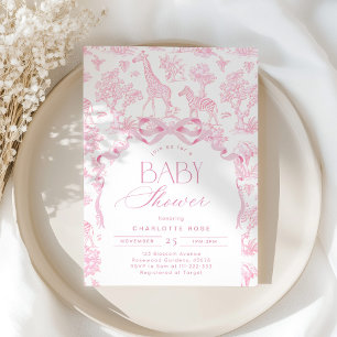 Toile de Jouy Roze Safari dieren Baby shower Kaart
