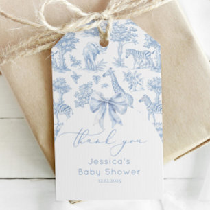 Toile de Jouy Safari Baby shower elegant bedankt Cadeaulabel