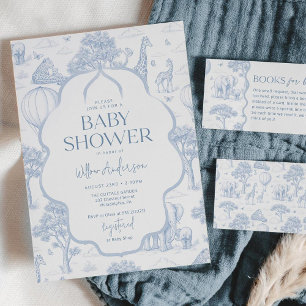 Toile De Jouy Safari Blauwe Jongen Babyfeestje Kaart