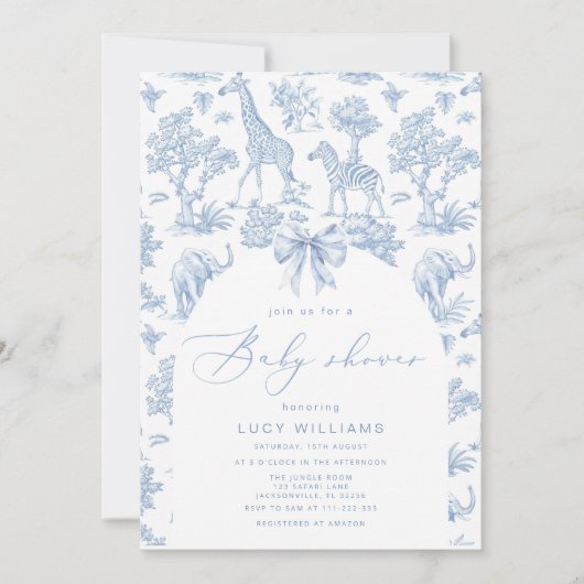 Toile de Jouy Safari dieren Baby shower Kaart (Voorkant)