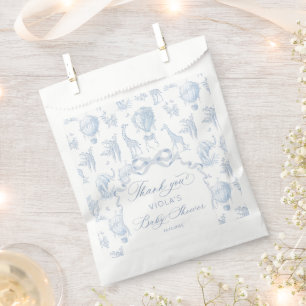 Toile de Jouy Safari dieren Blauw Baby shower Bedankzakje